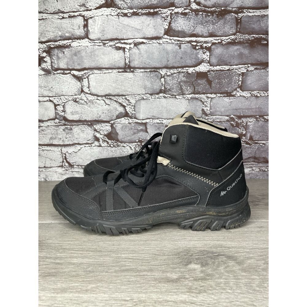 Quechua NH100 Black Mesh Lace Up Synthetic Mid Hiking Boots Men Sz 11.5M US/45EU